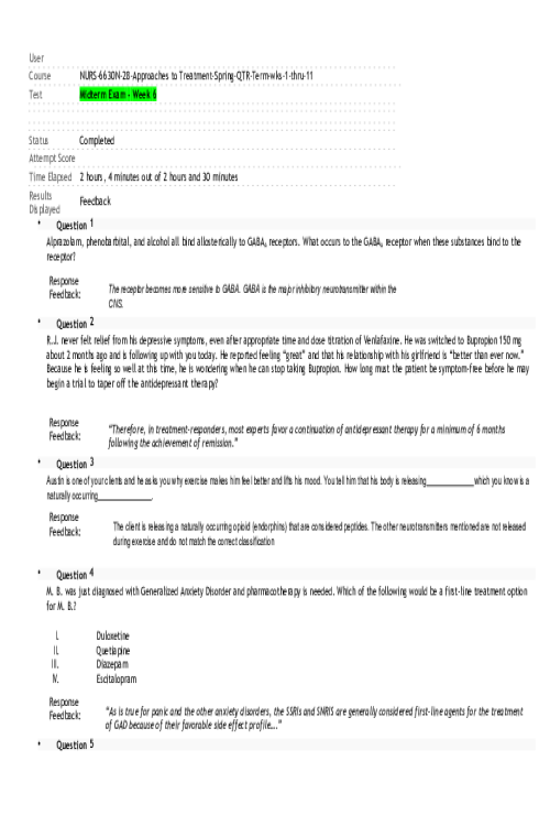 NURS 6630N-28 Approaches to Treatment Week 6 Midterm Exam