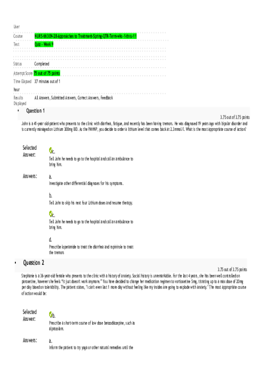 NURS 6630N-28 Approaches to Treatment Week 9 Quiz - All Correct