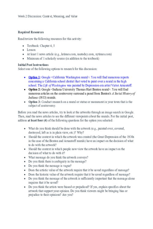 PHIL 347 Week 2 Discussion Option 1; Context, Meaning, and Value - California Washi