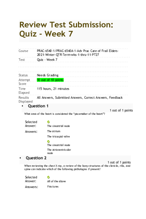 PRAC 6540 Week 7 Quiz - 10 out of 10 Points