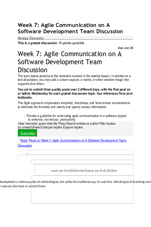 PROJ 584 Week 7 Discussion; Agile Communication on A Software Development Team