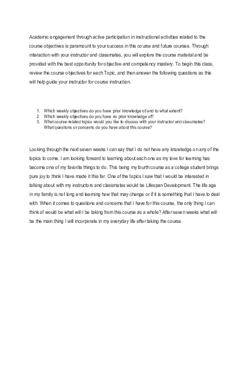 PSY 102 Topic 1 Assignment; Summary of Current Course Content Knowledge