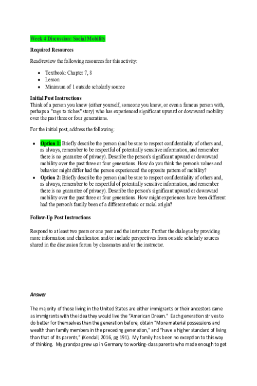 SOCS 185 Week 4 Discussion; Social Mobility - Option 1