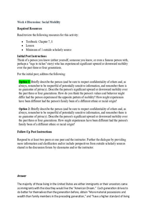 SOCS 185N Week 4 Discussion; Social Mobility - Option 1